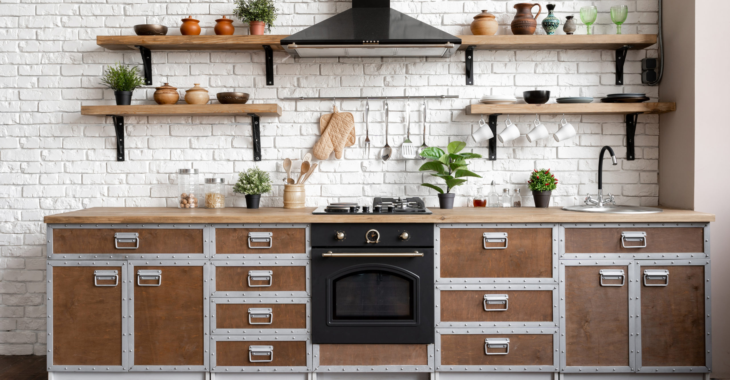 Kitchen with modern interior, furniture and equipment